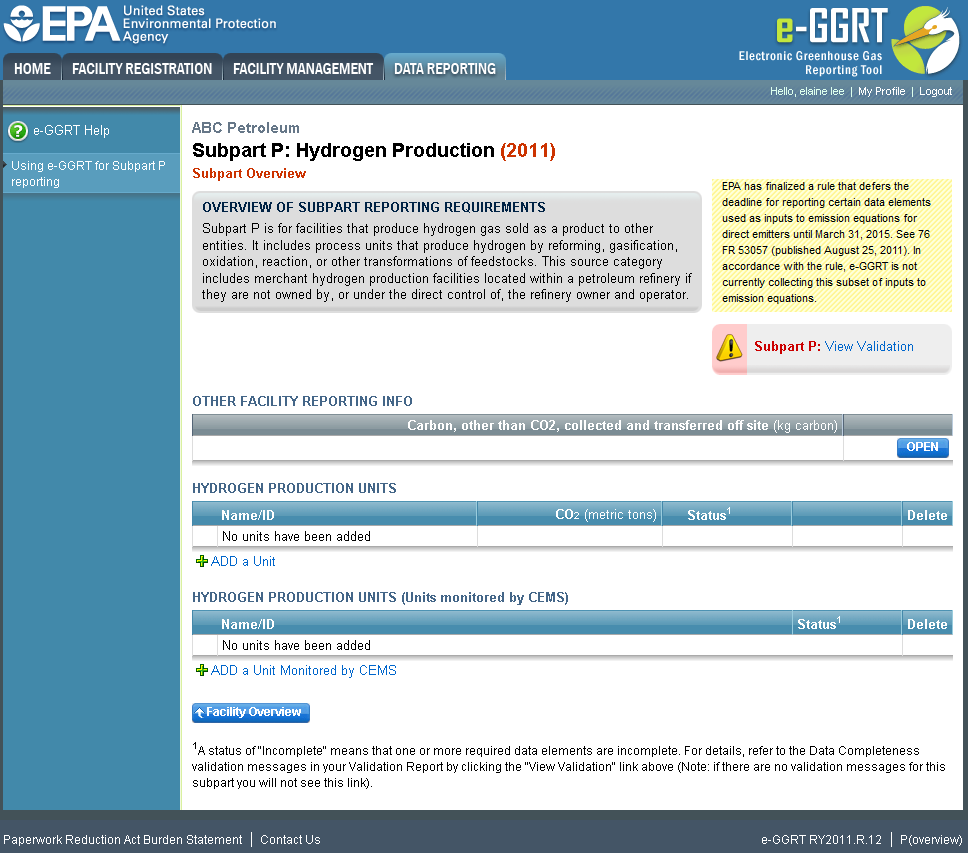 Image of Subpart P Overview page